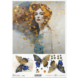 Papír rýžový A4 Inspirováno Klimtem, žena, motýli