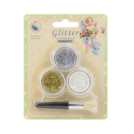 Set glitterů se štětečkem (zlaté, stříbrné, bílé AB)